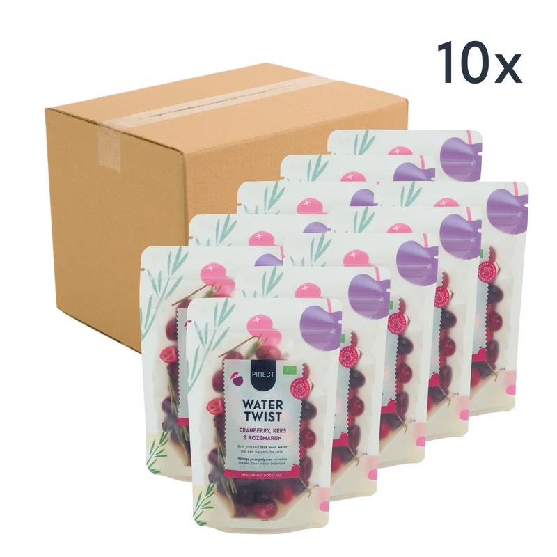 Watertwist | Pouchbag | Cranberry, Kers & Rozemarijn BIO | Doos met 10 stuks