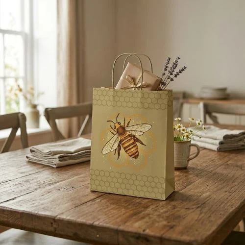 Papieren tasjes met bijenprint – 10 stuks cadeauverpakking