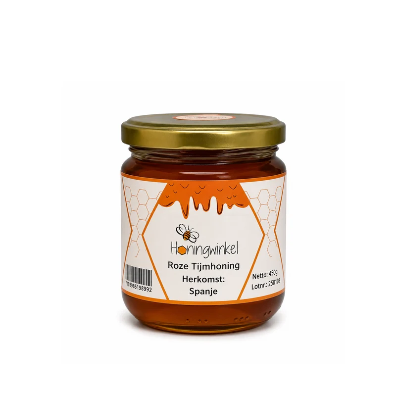 Roze tijmhoning 450g Spanje Honingwinkel (vloeibaar)
