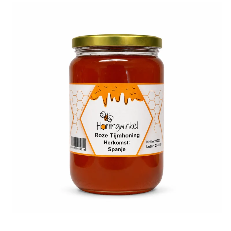 Roze tijmhoning 900g Spanje Honingwinkel (vloeibaar)