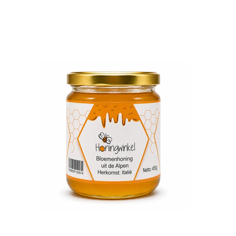 Bloemenhoning 450g Alpen, Italië Honingwinkel (vloeibaar)