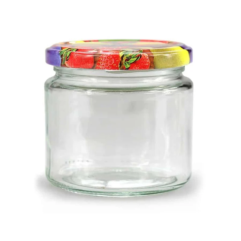 Glazen pot 330 ml met deksel – 6 stuks lage brede pot