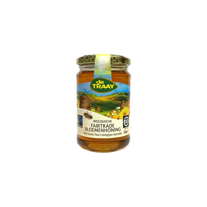 Biologische Fairtrade bloemenhoning 350g De Traay (vloeibaar)
