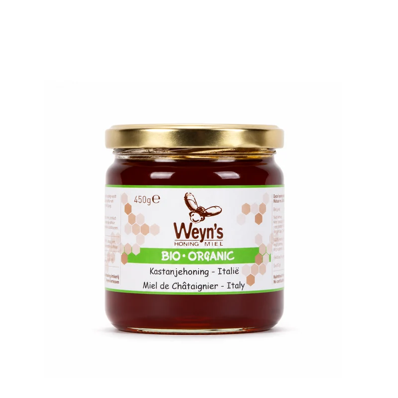 Biologische kastanjehoning Italië 450g Weyn's (vloeibaar)