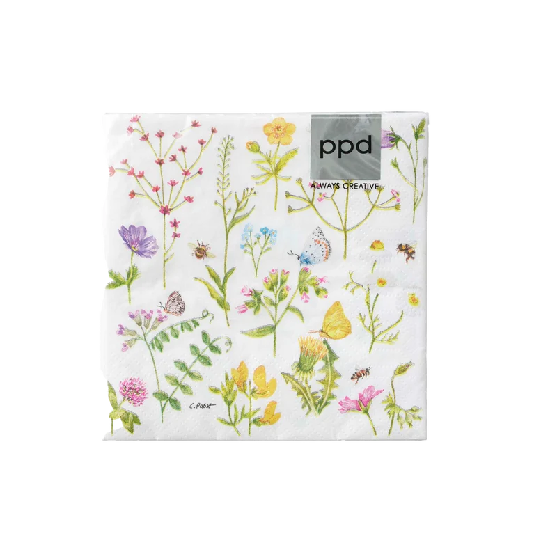 Servet met Bloemen - 25x25cm - Set van 20