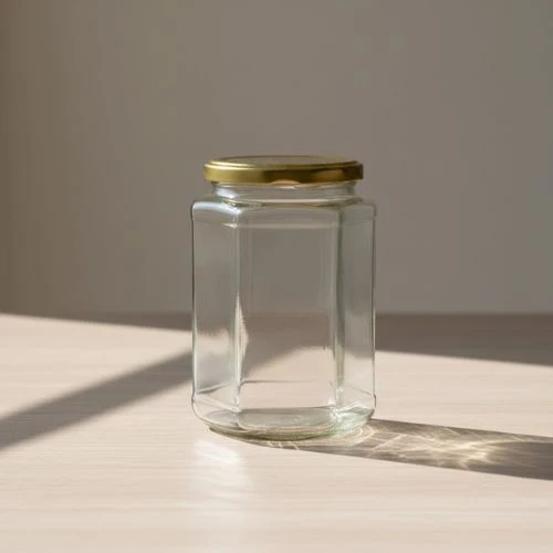 Hexagonale glazen pot 770 ml – grote zeskant pot per tray van 12 stuks