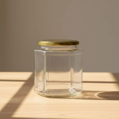 Hexagonale glazen pot 390 ml – zeskant pot per tray van 16 stuks