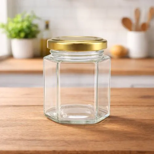 Hexagonale glazen pot 116 ml – zeskant pot per tray van 36 stuks