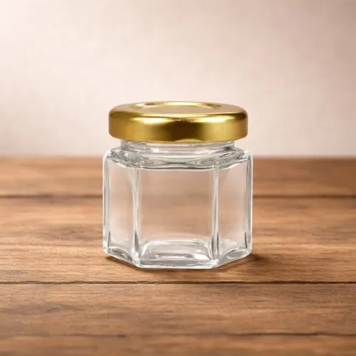 Hexagonale glazen pot 45 ml – mini potje per tray van 45 stuks