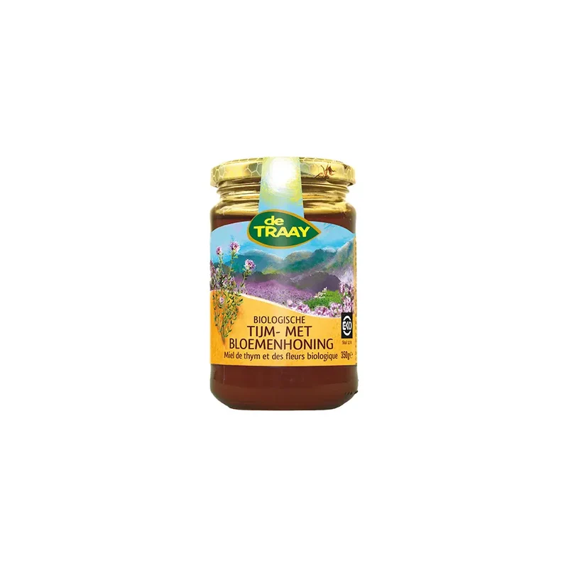 Biologische tijm- met bloemenhoning Spanje 350g (vloeibaar) de Traay