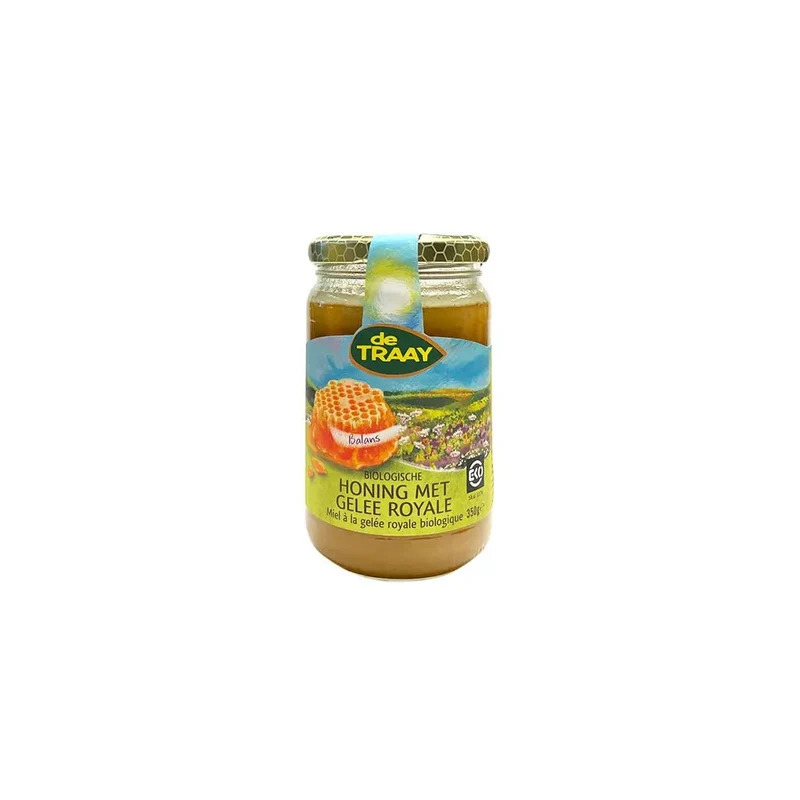 Biologische honing met koninginnebrij 350g de Traay
