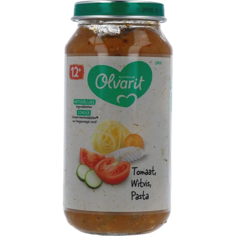 Olvarit 12m08 Tomaat Witvis Pasta 250 gram