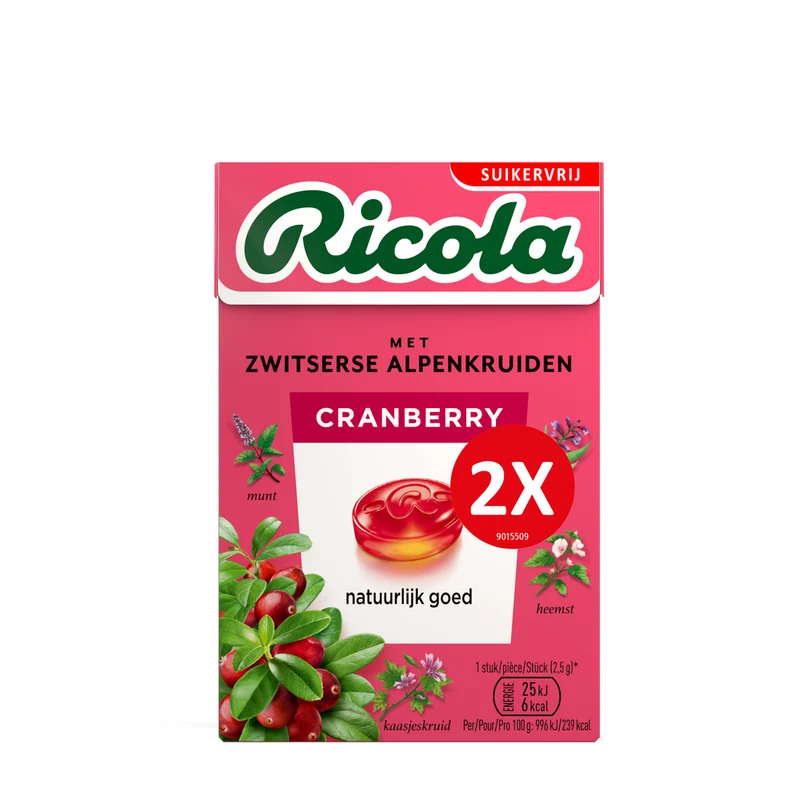 Ricola Cranberry Suikervrij Doosje 100 gram