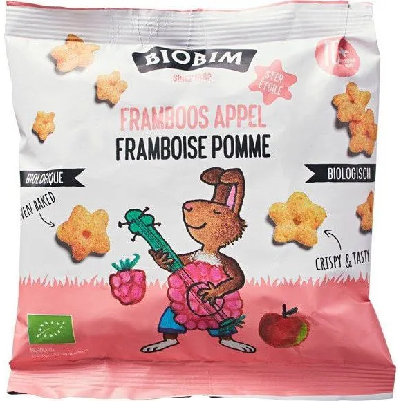Biobim Maispuffs Sterretjes Appel & Framboos 10+ Bio 20 gram