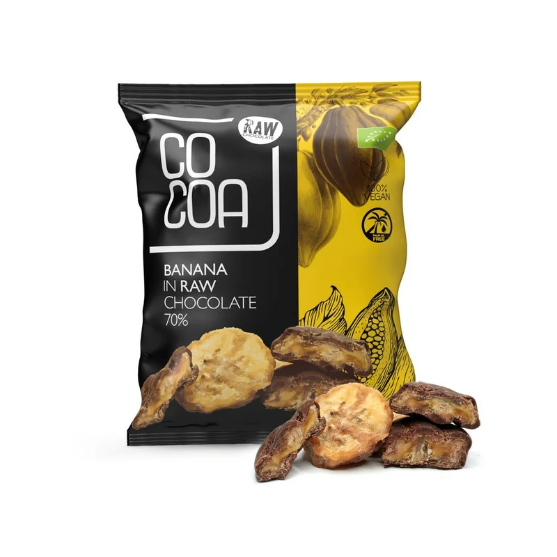 Cocoa Bananen met 70% Pure Chocolade RAW 70 gram