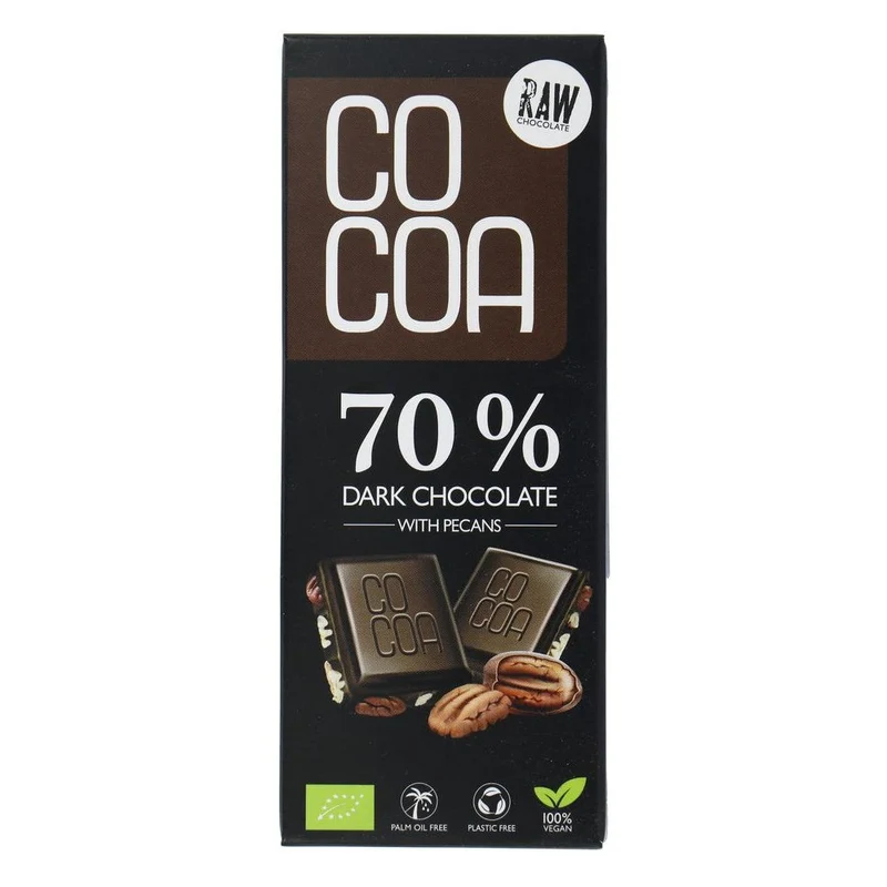 Cocoa Biologische Pure Chocolade Reep Met Pecannoten 70% 40 gram