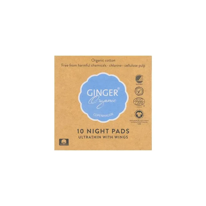 Ginger Organic Maandverband nacht met vleugels 10 stuks