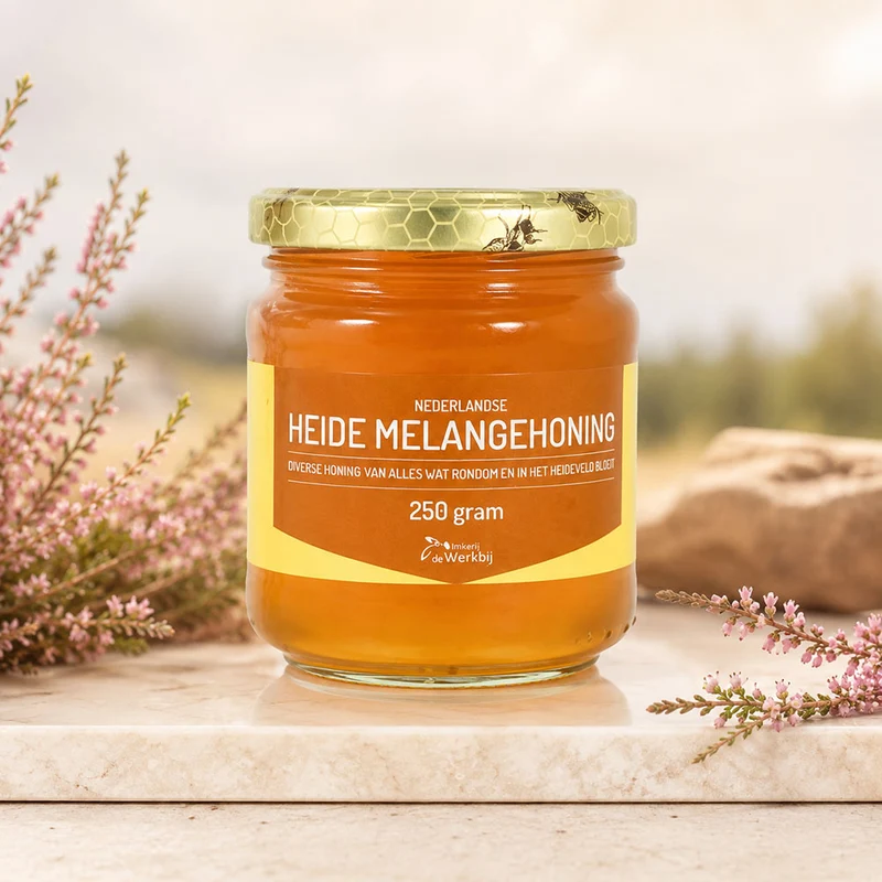 Nederlandse Heidemelange Honing – licht pittige honing met heidekarakter