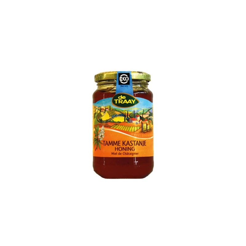 Biologische kastanjehoning (tamme) 350g de Traay (vloeibaar)