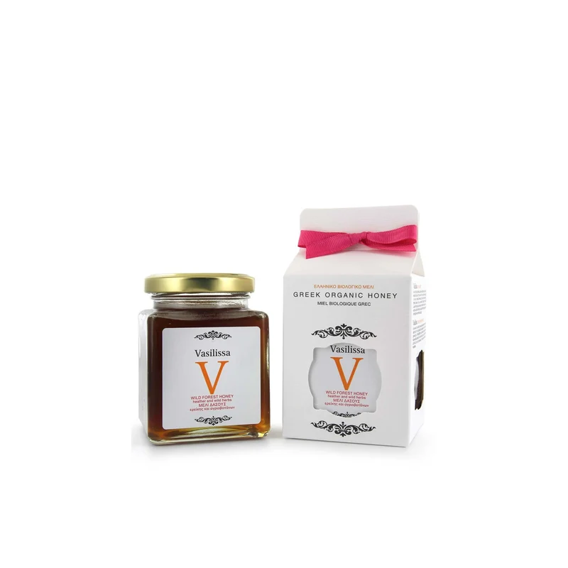 Biologische wilde woudhoning Griekenland 250g Vasilissa (vloeibaar)