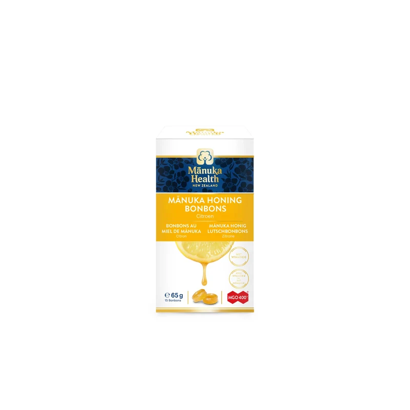 Manukahoning MGO 400+ druppels (zuigtabletten) met citroensmaak en vitamine C Nieuw-Zeeland 65g Manuka Health