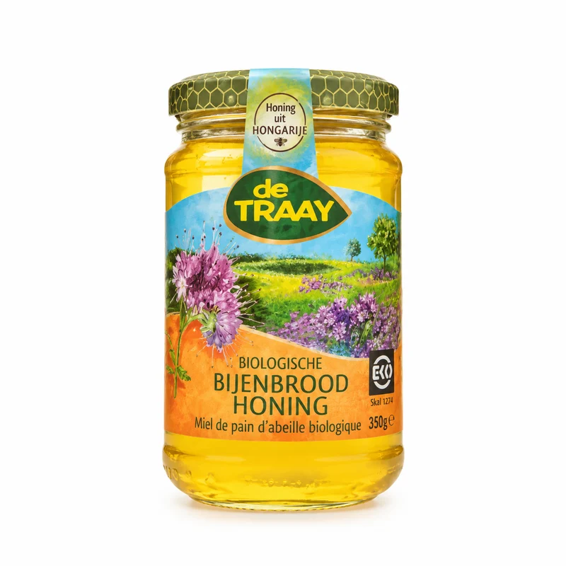 Biologische bijenbrood honing 350g de Traay (vloeibaar)