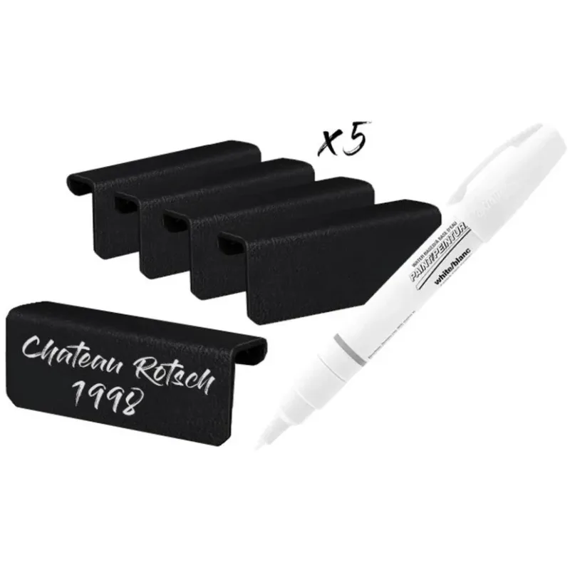 Wijnkoelkast labels zwart | 5 stuks met krijtstift