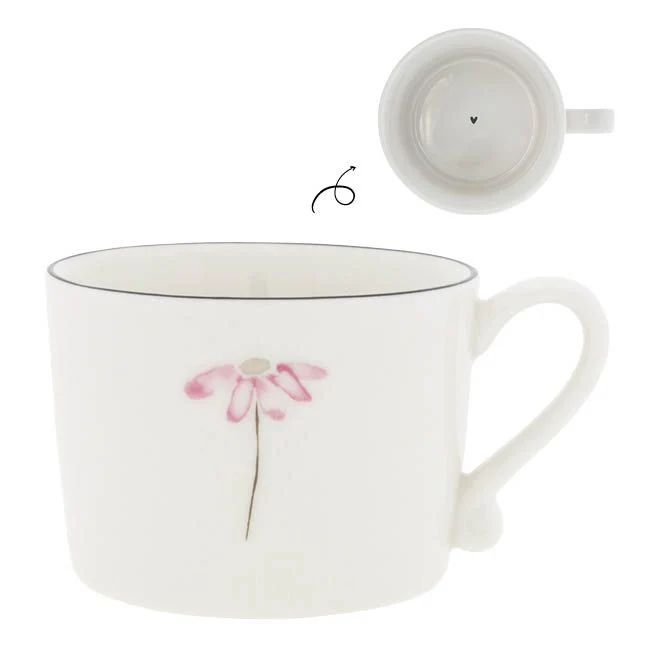 Bastion Collections White Rose Flower Beker - Aardewerk - 300 ml