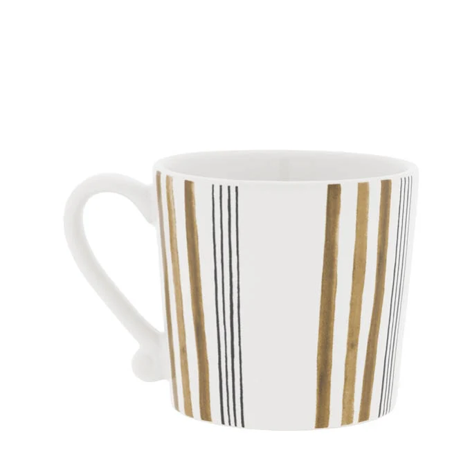 Bastion Collections White Little Stripes Brown with Black Beker - Aardewerk - 300 ml