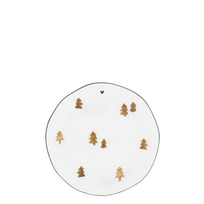 Bastion Collections White Brown XMAS Trees Gebaksbordje - Aardewerk - Ø 16 cm