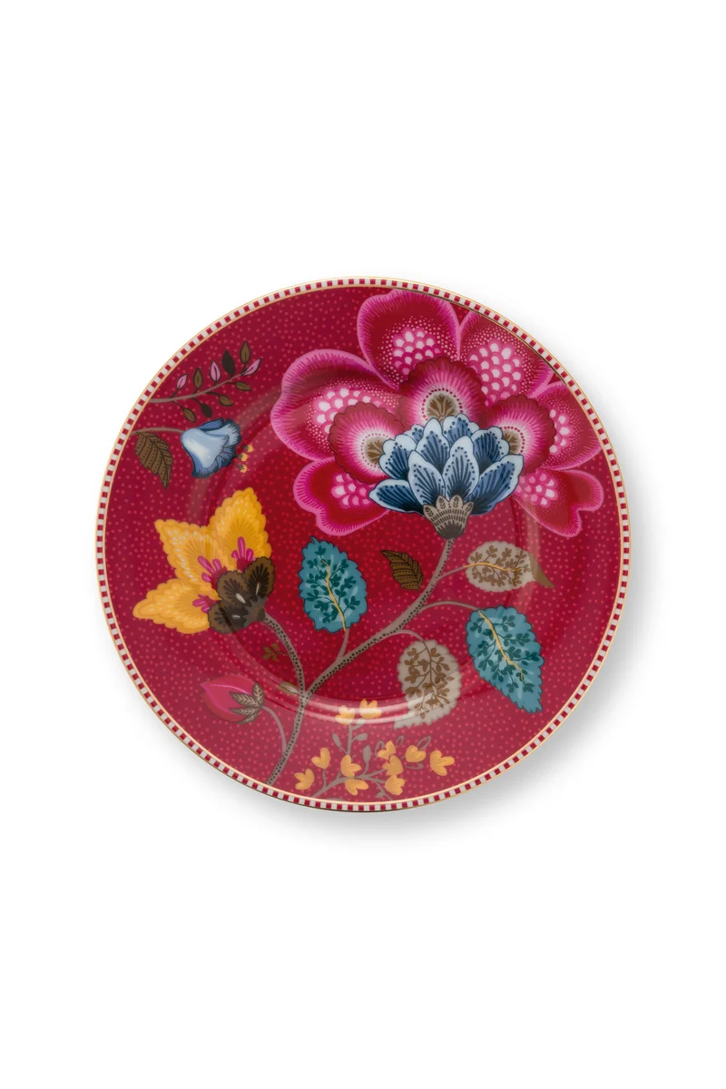 Pip Studio Blooming Tales Fantasy Dark Red Gebaksbordje - Porselein - Ø 17 cm