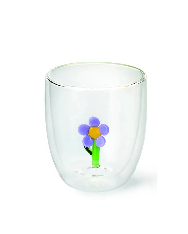 ChaCult Flower Dubbelwandig Theeglas - Paarse Bloem - 350 ml