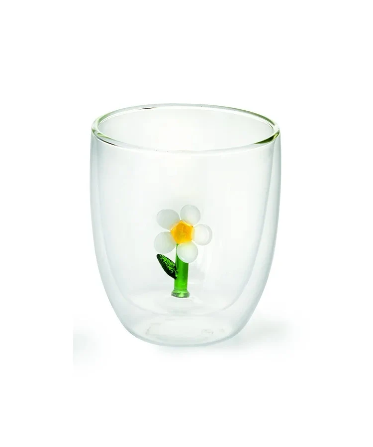 ChaCult Flower Dubbelwandig Theeglas - Witte Bloem - 350 ml