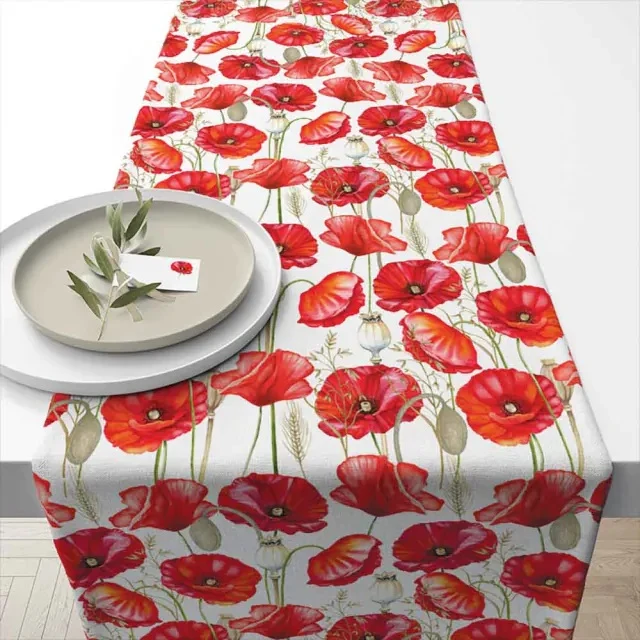 Ambiente Poppy All Over White Tafelloper - 100% Katoen - 40 cm x 150 cm