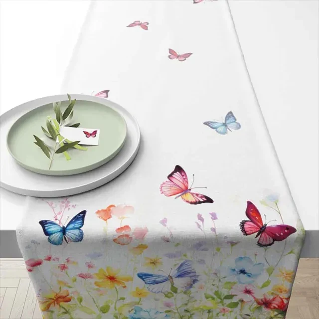 Ambiente Butterflies in Field White Tafelloper - 100% Katoen - 40 cm x 150 cm