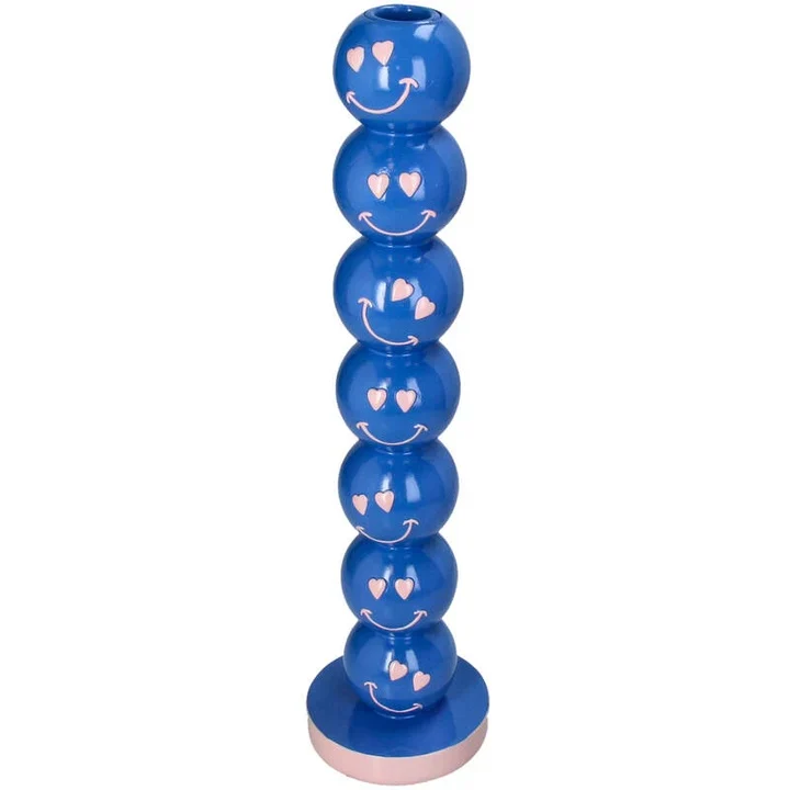 Kandelaar Smiley Blue - Resin - 9 cm x 9 cm x 36 cm