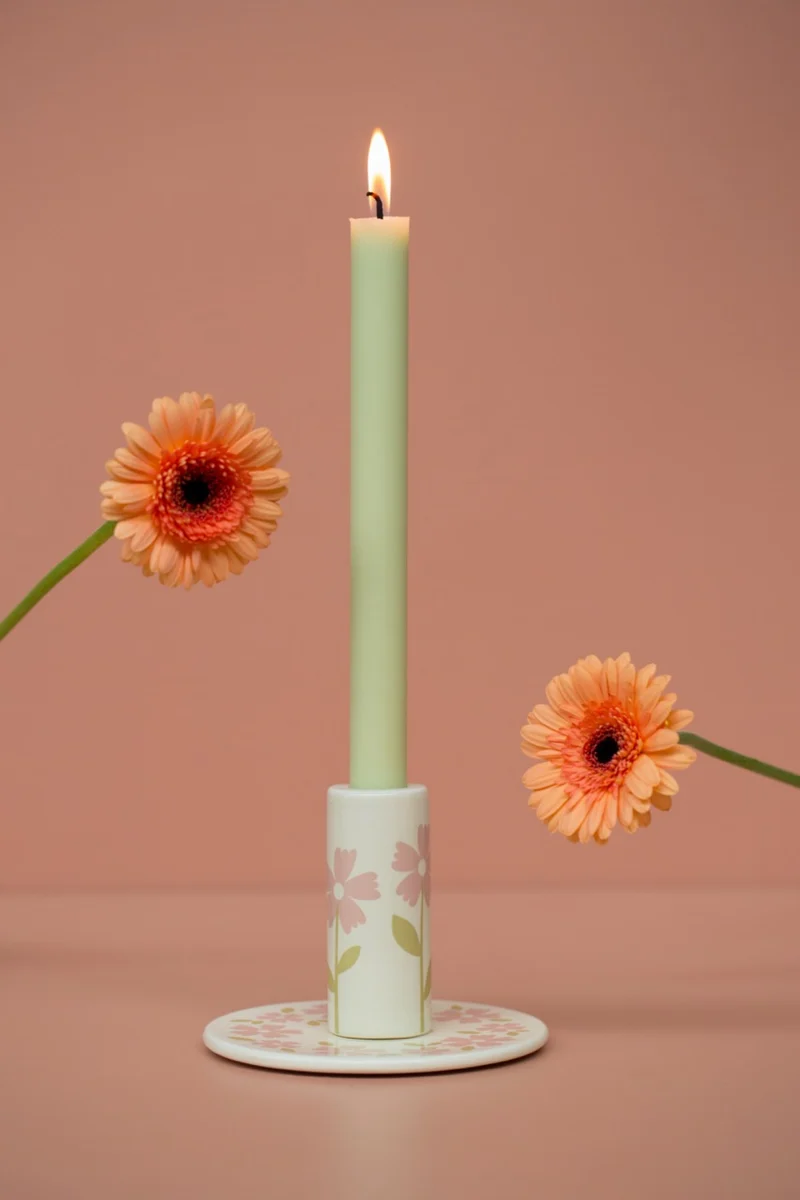 Rustik Lys Kandelaar Flowers - Aardewerk