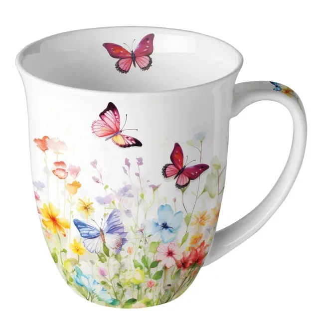 Ambiente Butterflies in Field White Beker - Fine Bone China - 400 ml
