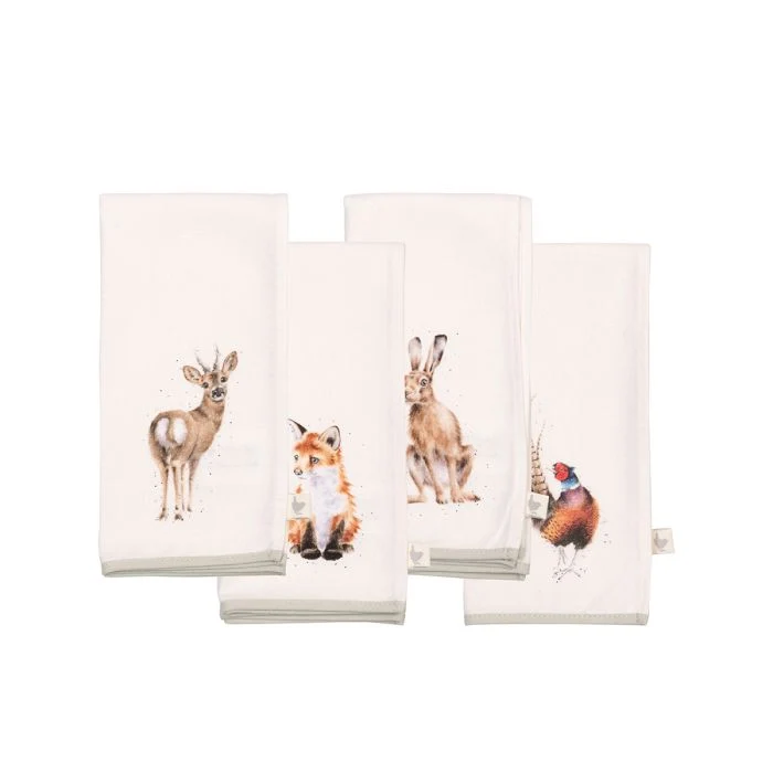Wrendale Designs Woodlanders Servetten - Set van 4 - 100% Katoen - 23 cm x 12 cm