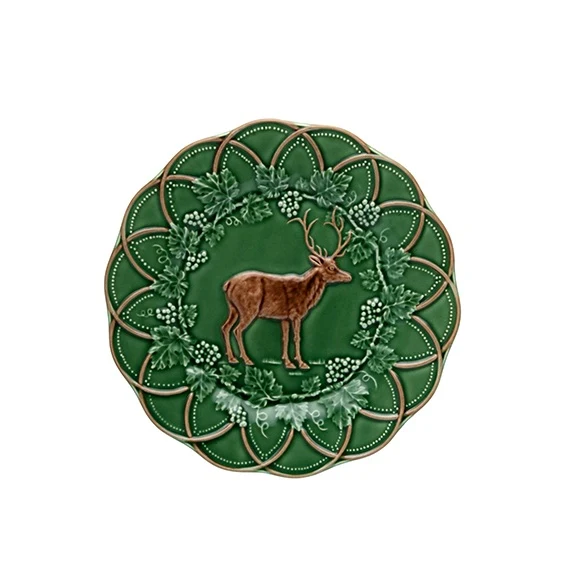 Bordallo Pinheiro Woods Ontbijtbord - Hert - Groen/Bruin - Ø 24,3 cm - Aardewerk
