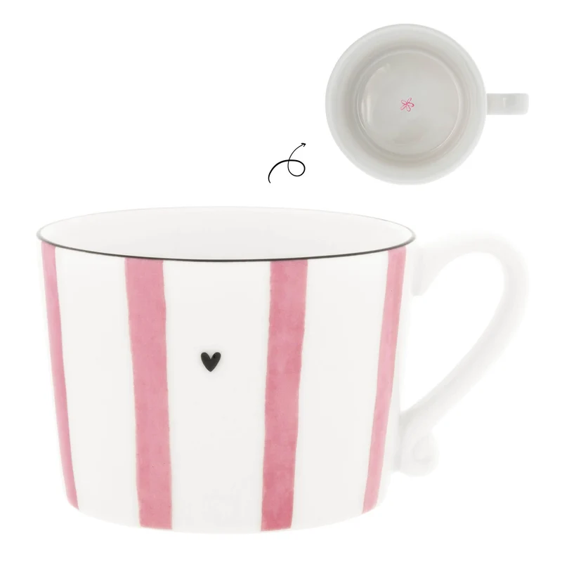 Bastion Collections White/Rose Big Stripe Beker - Aardewerk - 300 ml