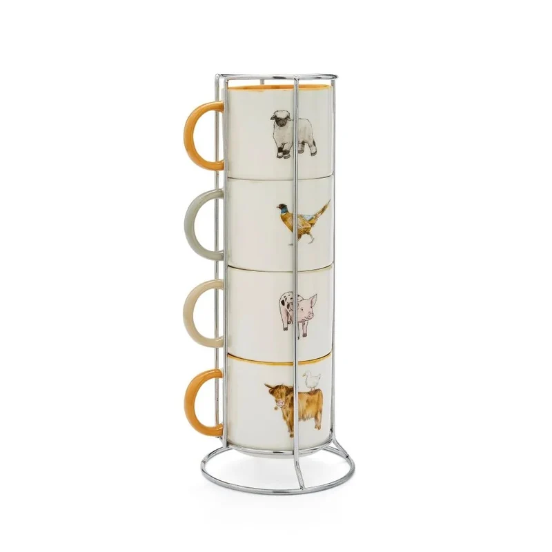 Cooksmart Buttercup Beker - Set van 4 in Houder - Fine China