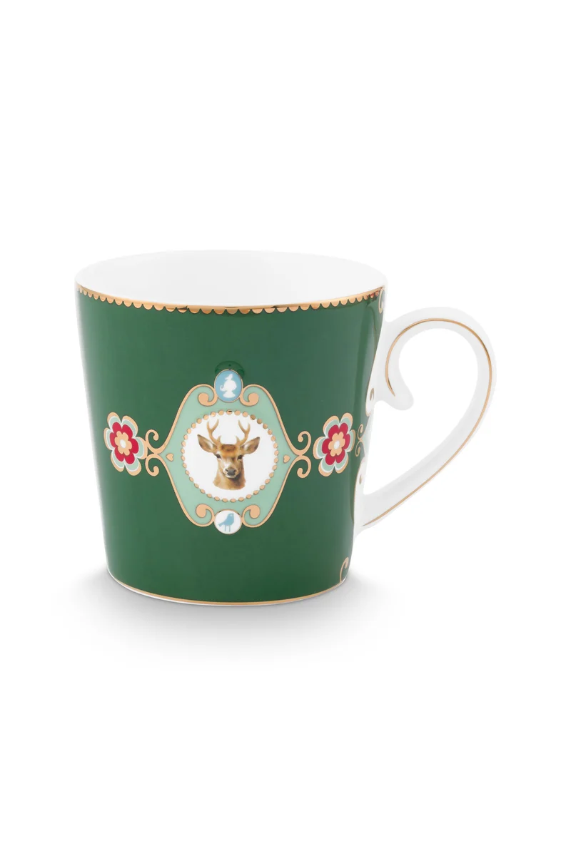 Pip Studio Love Birds Medallion Deer Dark Green Beker - Porselein - 250 ml