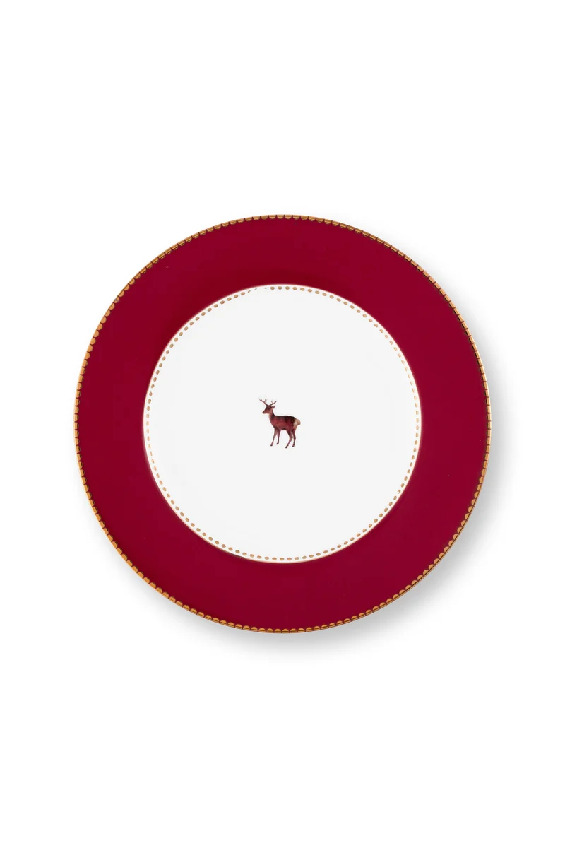 Pip Studio Love Birds Deer Dark Red Gebaksbordje - Porselein - Ø 17 cm