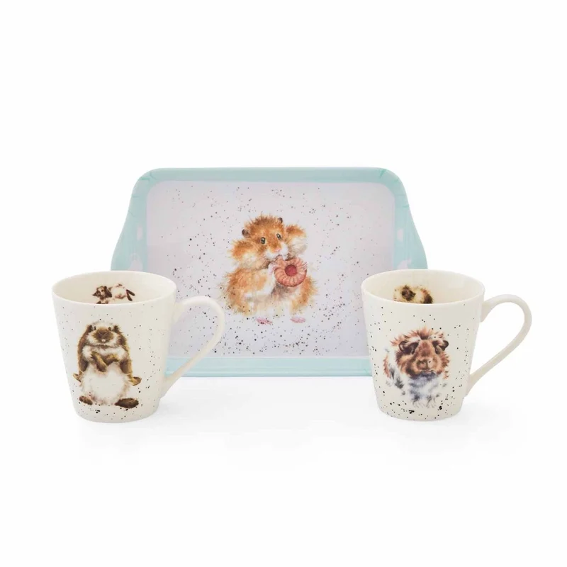Wrendale Designs Diet Starts Tomorrow - 2 Bekers met Dienblad - Fine Bone China - 180 ml
