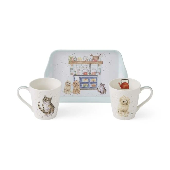 Wrendale Designs Country Kitchen - 2 Bekers met Dienblad - Fine Bone China - 180 ml