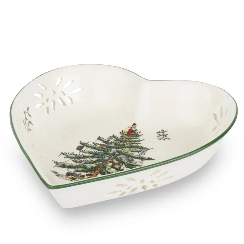 Spode Christmas Tree Opengewerkte Hartvormige Schaal - Porselein - Kerstmis - 19,5 cm x 18 cm