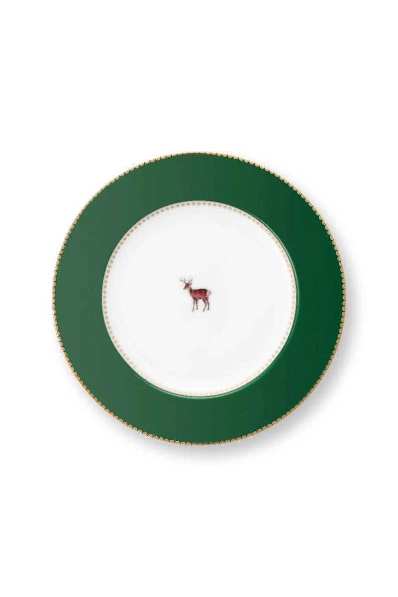 Pip Studio Love Birds Deer Dark Green Gebaksbordje - Porselein - Ø 17 cm