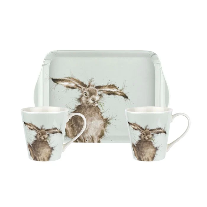 Wrendale Designs Hare - 2 Bekers met Dienblad - Fine Bone China - 180 ml