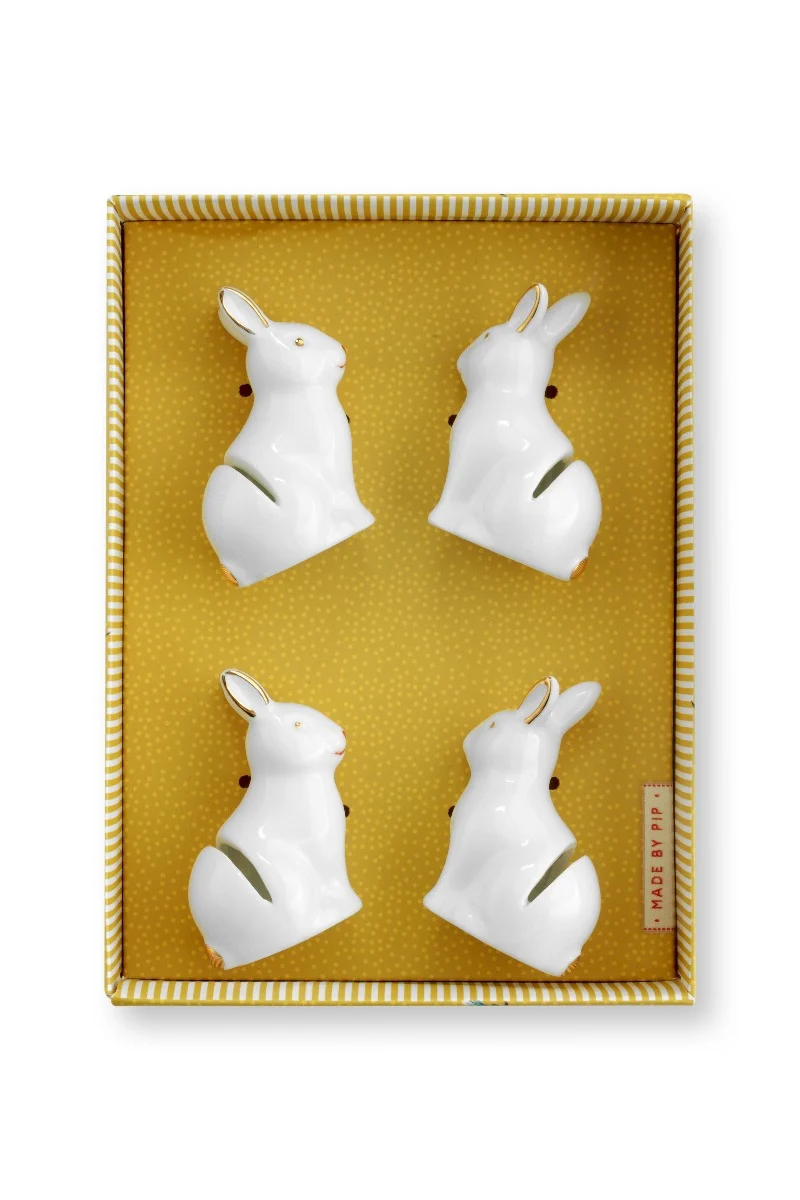 Pip Studio Hare Kaarthouder - Porselein - Set van 4